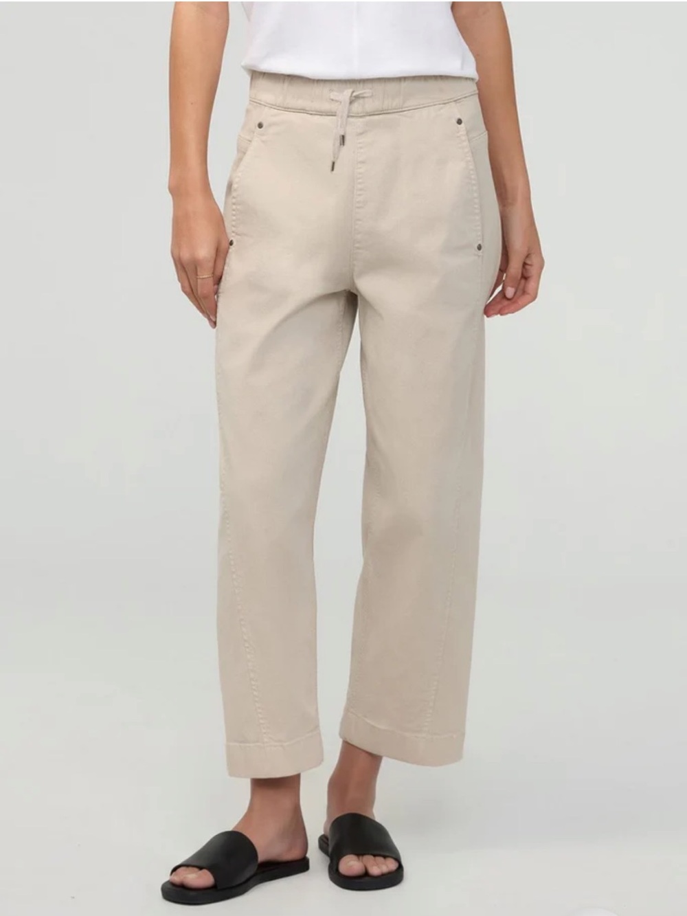 Wide-Leg Drawstring Pants in Light Beige